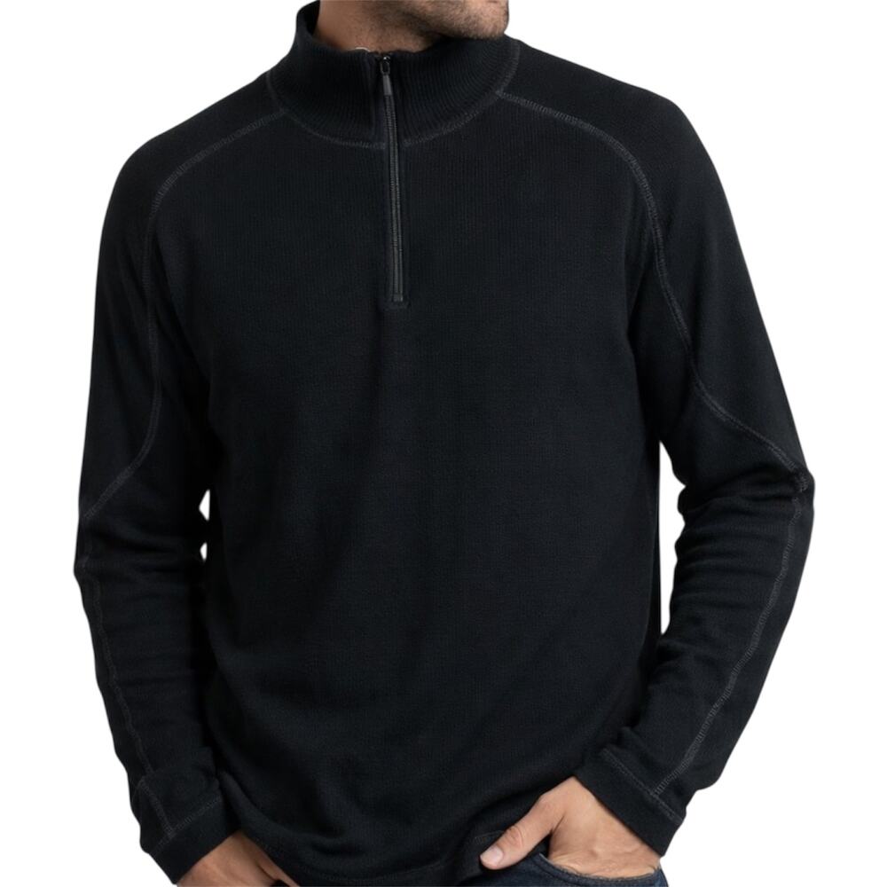 Kinross 100% Cashmere 1/4 Sweater Mid Layer Mock Neck Contrast Stitch Gray M